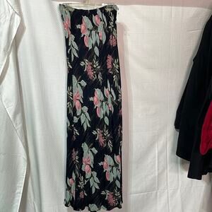 NC Love black pink green maxi floral skirt rayon bias cut nwot side zip